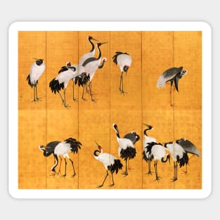 Cranes, Birds on Golden Yellow Screens, Maruyama Okyo 1770s Sticker